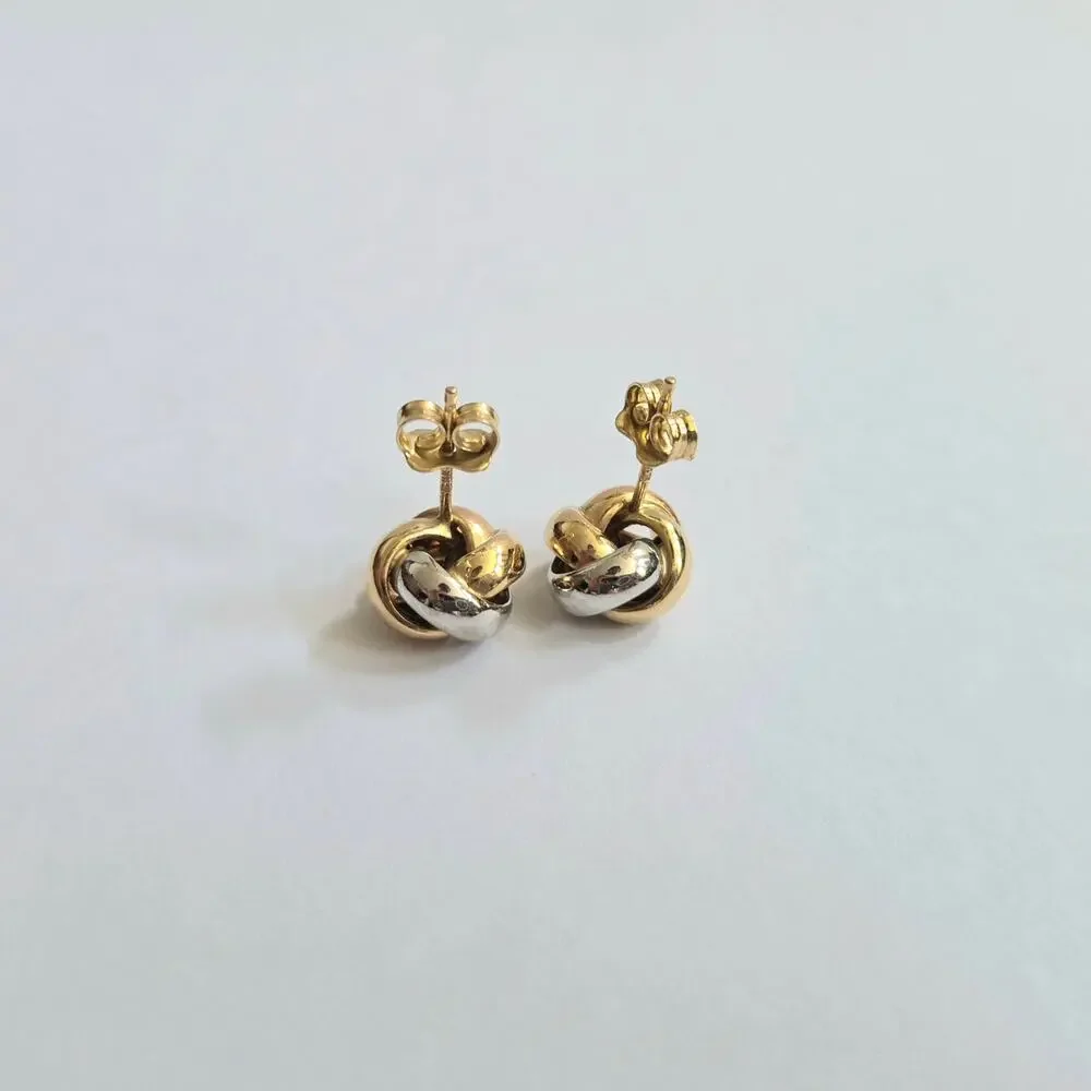 Tri Tone 14K Solid Gold Love Knot Stud Earrings